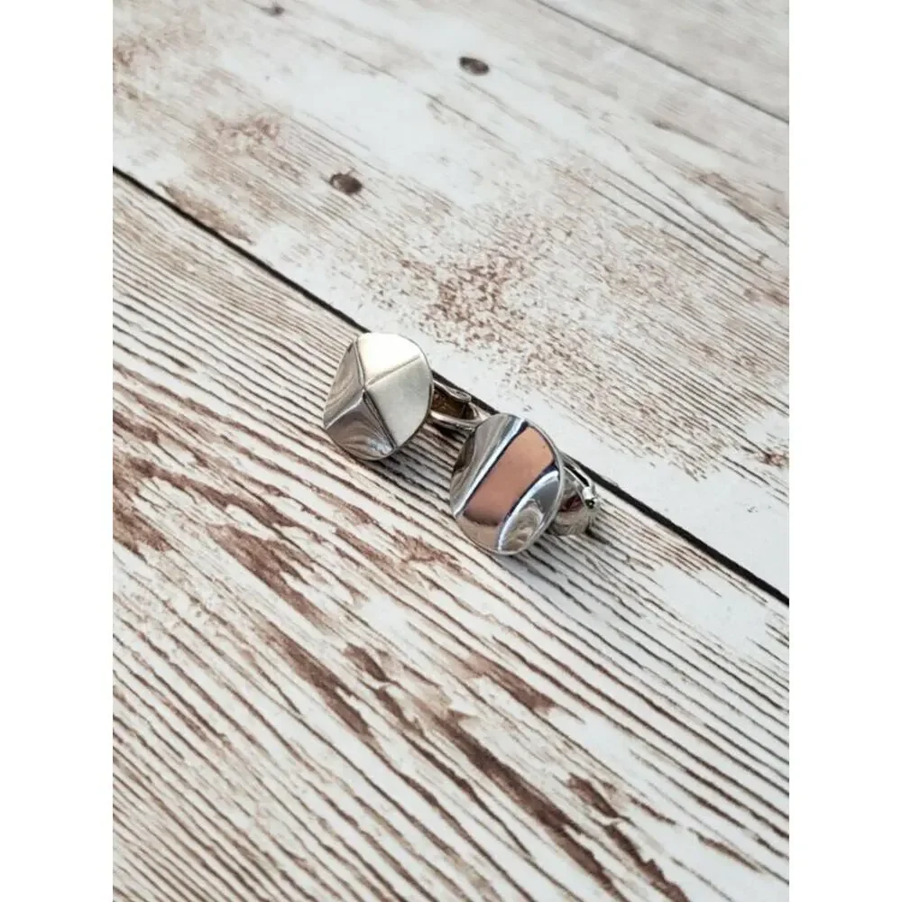 Vintage Clip On Earrings Geometric Odd Silver Tone